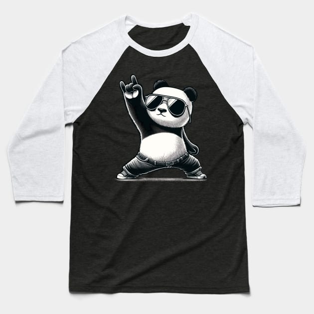 Retro Panda Rock Music Gift Funny Panda Baseball T-Shirt by KsuAnn